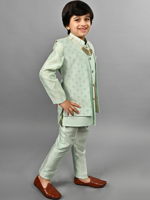 ahhaaaa Boys Embroidered Mandarin Collar Sherwani Set - Image 3