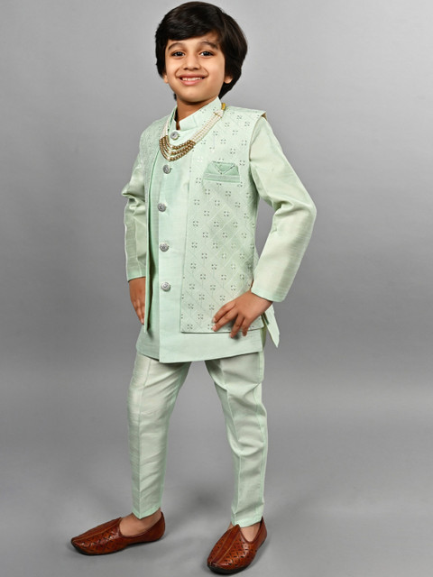 ahhaaaa Boys Embroidered Mandarin Collar Sherwani Set - Image 4