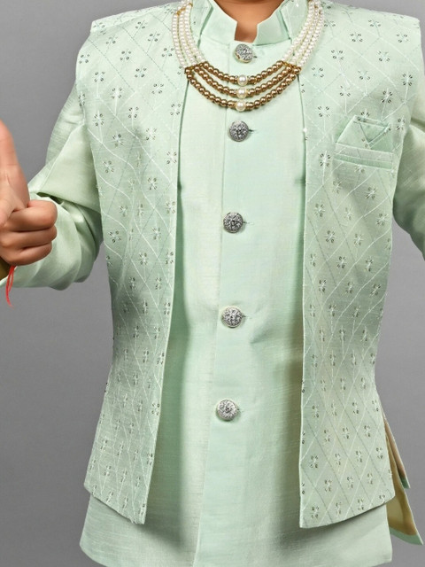 ahhaaaa Boys Embroidered Mandarin Collar Sherwani Set - Image 2