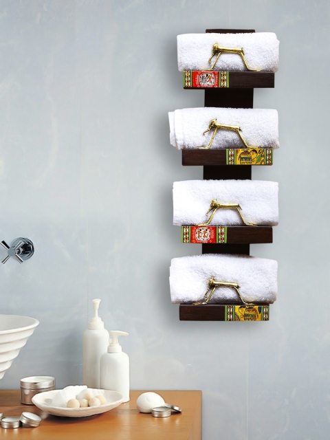 ExclusiveLane Brown Teak Wood Hand-Painted Towel Holder
