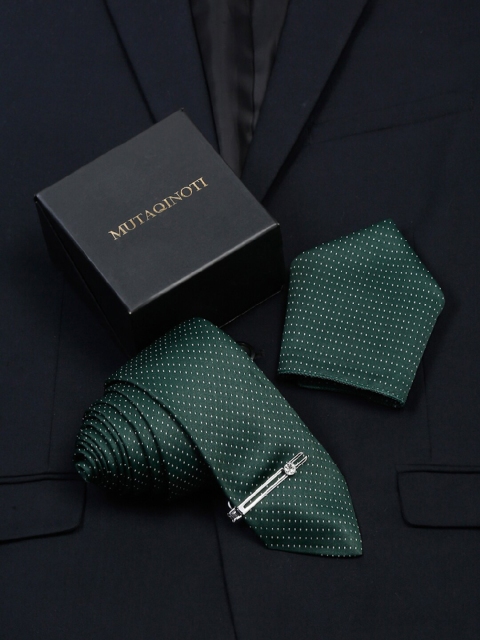 MUTAQINOTI Men Dotted Pattern Silk Formal Accessory Gift Set