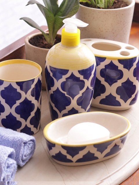 VarEesha Set Of 4 Blue Printed Ceramic Bath Accessories - Image 2