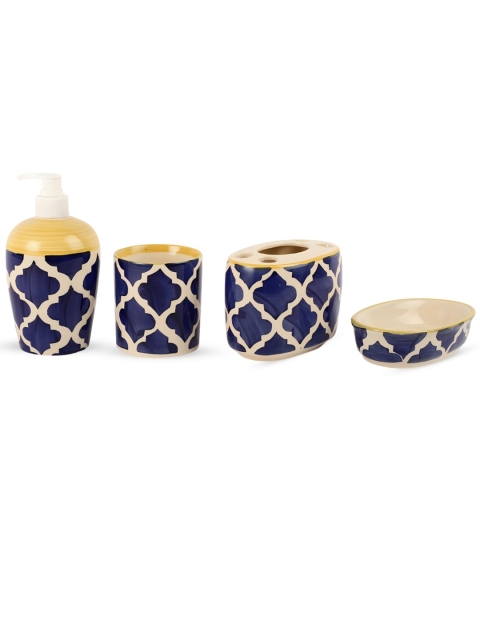 VarEesha Set Of 4 Blue Printed Ceramic Bath Accessories - Image 3