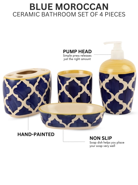 VarEesha Set Of 4 Blue Printed Ceramic Bath Accessories - Image 4