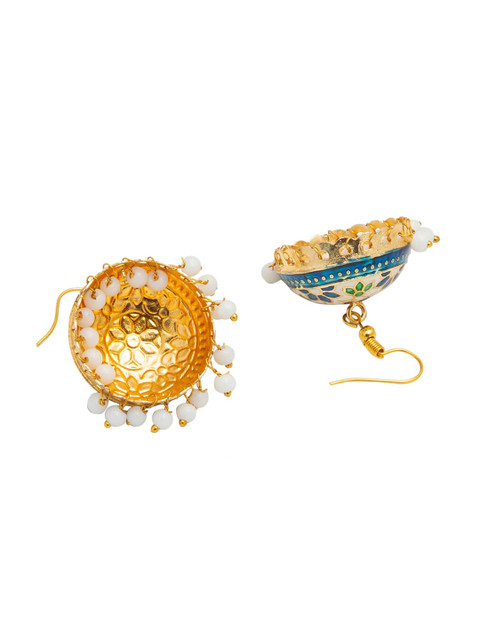 Shining Jewel - By Shivansh Gold-Plated Dome Shaped Kundan Jhumkas Earrings - Image 2