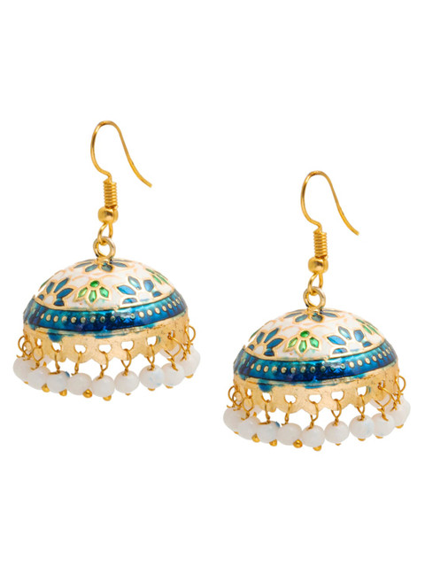 Shining Jewel - By Shivansh Gold-Plated Dome Shaped Kundan Jhumkas Earrings