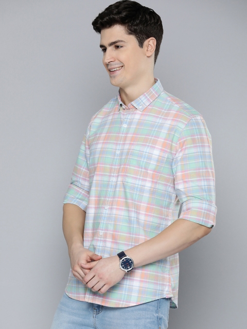 Mast & Harbour Men Orange Standard Tartan Checks Sheer Checked Casual Shirt