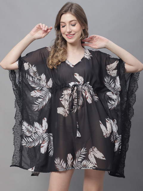 Claura Tropical Printed V-Neck Swimwear Cover up Dress