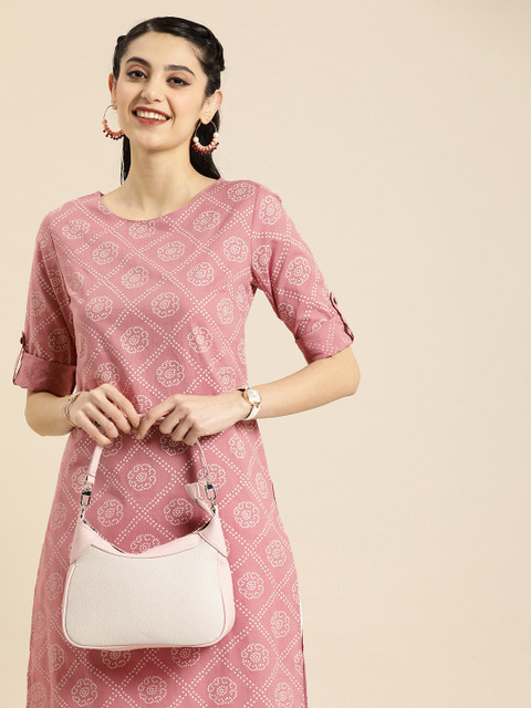 Anouk Women Pink Bandhani Printed Summer Sheers Kurta