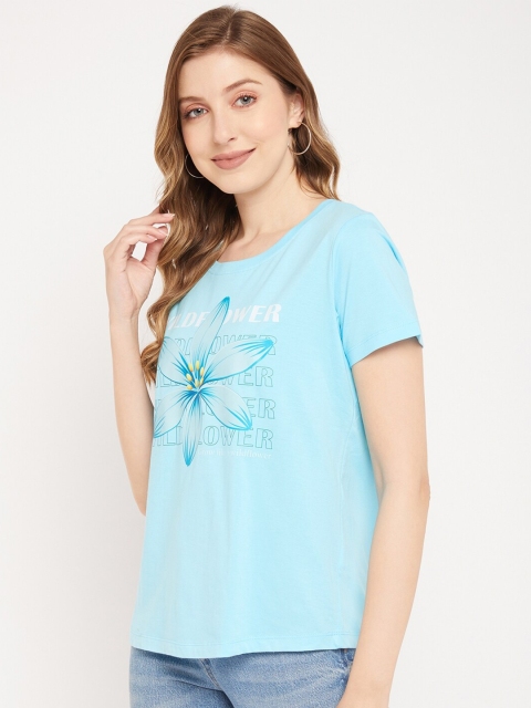 Mast & Harbour Blue Floral Printed Pure Cotton T-shirt - Image 4