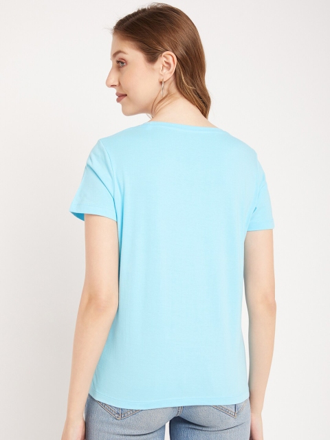 Mast & Harbour Blue Floral Printed Pure Cotton T-shirt - Image 5