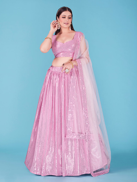 SHOPGARB Embellished Sequinned Semi-Stitched Lehenga & Unstitched Blouse With Dupatta