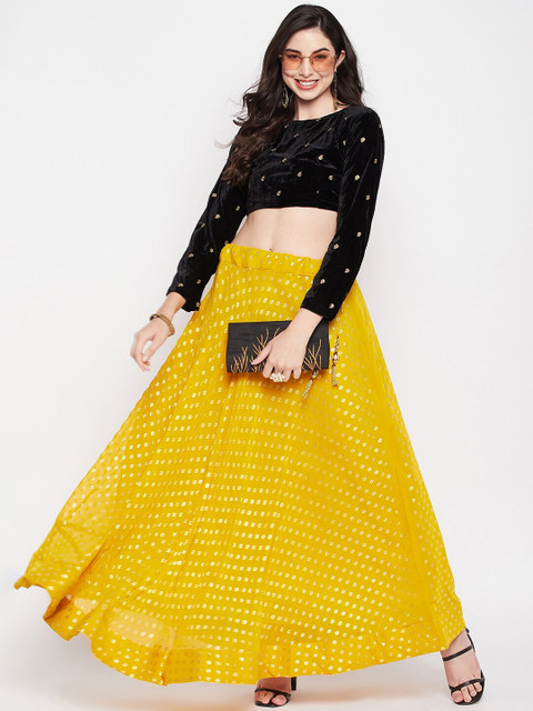 Clora Creation Ethnic Motifs Foil Print Ruffles Georgette Flared Maxi Skirt - Image 5