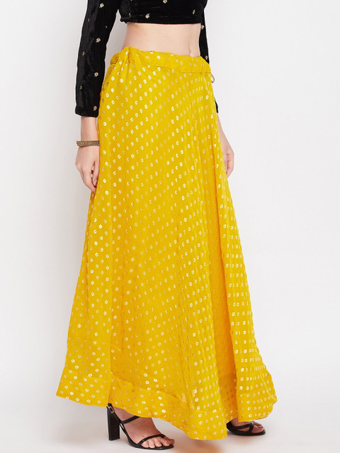 Clora Creation Ethnic Motifs Foil Print Ruffles Georgette Flared Maxi Skirt - Image 2