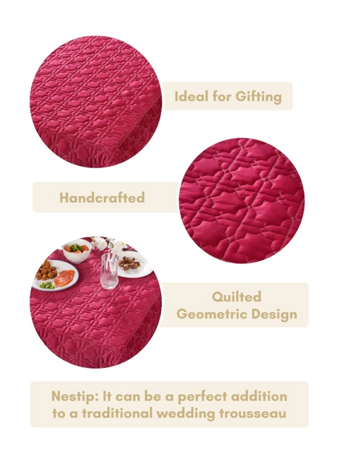 Nestasia Magenta Quilted 6-Seater Velvet Table Cloth - Image 5
