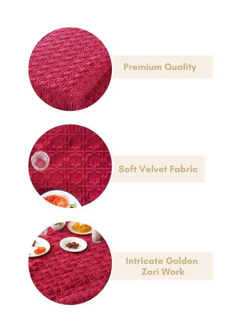 Nestasia Magenta Quilted 6-Seater Velvet Table Cloth - Image 4