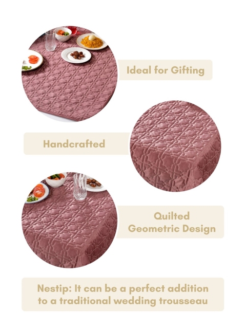 Nestasia Pink Quilted 6-Seater Velvet Table Cloth - Image 4