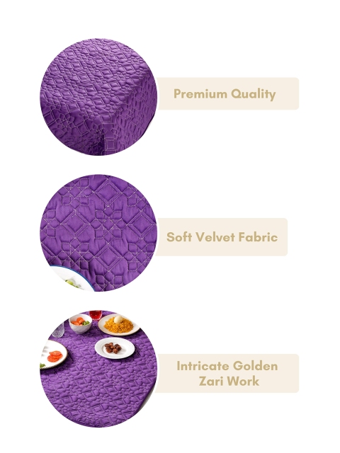 Nestasia Purple Quilted 6-Seater Velvet Table Cloth - Image 5