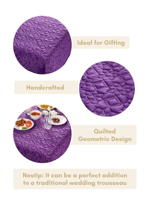 Nestasia Purple Quilted 6-Seater Velvet Table Cloth - Image 4