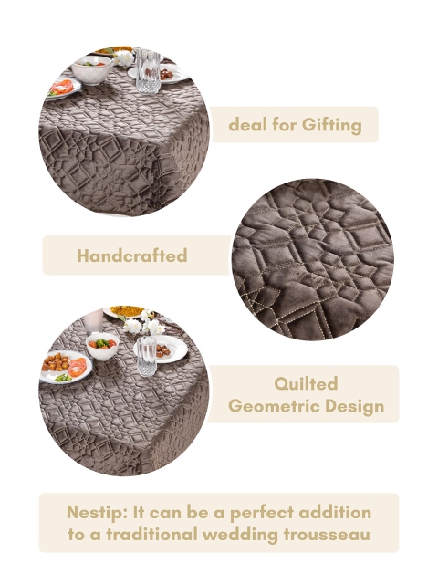 Nestasia Brown Quilted 6-Seater Velvet Table Cloth - Image 5