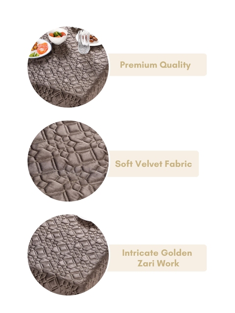 Nestasia Brown Quilted 6-Seater Velvet Table Cloth - Image 4