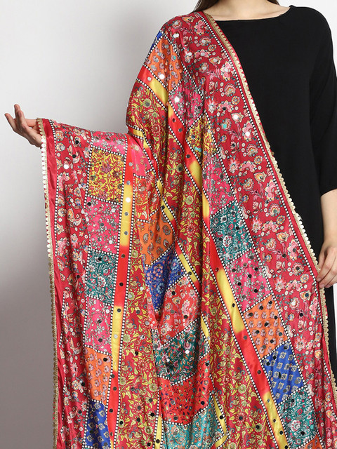 SWI Stylish Women Digital Printed Bridal Mirror Work Chiffon Dupatta - Image 2