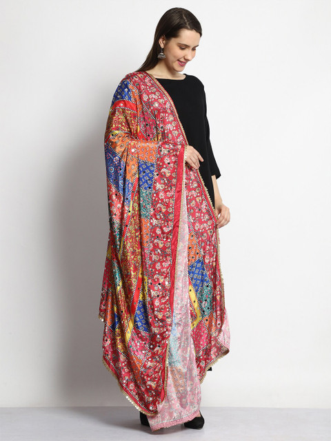 SWI Stylish Women Digital Printed Bridal Mirror Work Chiffon Dupatta - Image 3
