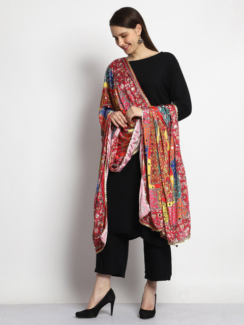 SWI Stylish Women Digital Printed Bridal Mirror Work Chiffon Dupatta - Image 4