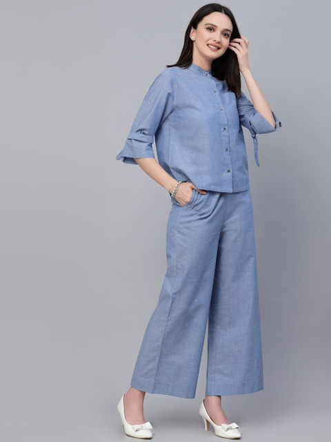 Style Quotient Pure Cotton Chambray Relaxed Fit Shirt With Palazzos Co-Ords