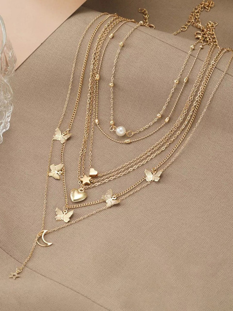 Jewels Galaxy Set Of 6 Brass Gold-Plated Necklace
