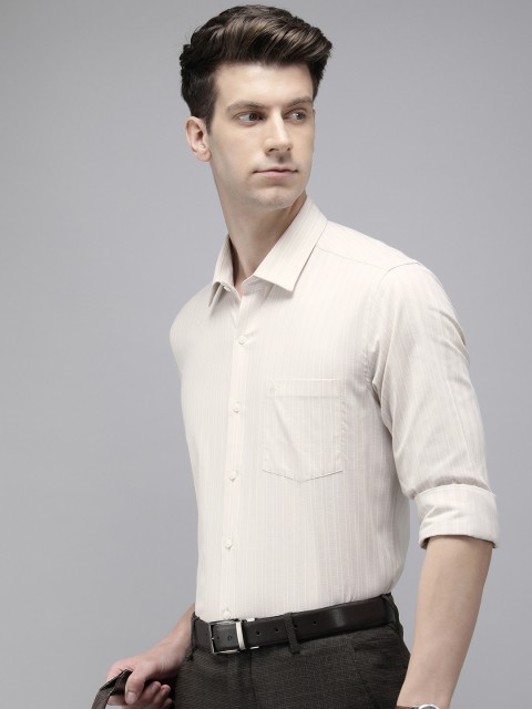 Arrow Pure Cotton Self Striped Manhattan Slim Fit Opaque Formal Shirt