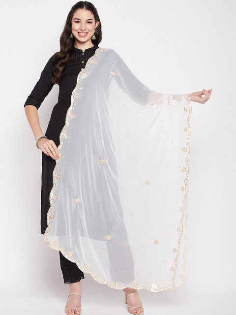 Clora Creation Ethnic Motifs Embroidered Chiffon Dupatta with Gotta Patti
