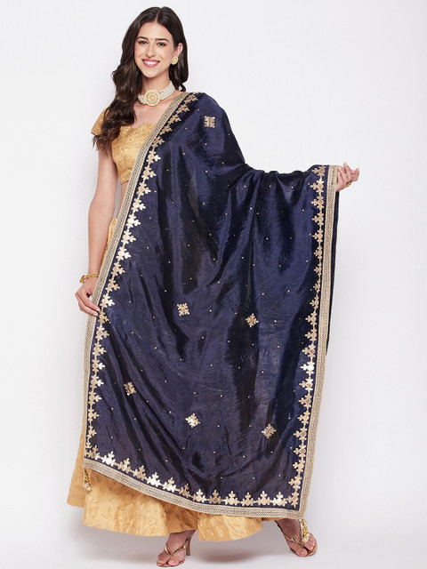 Clora Creation Floral Embroidered Dupatta With Gotta Patti