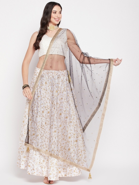 Clora Creation Embroidered Sequinned Net Dupatta With Tasselled Border
