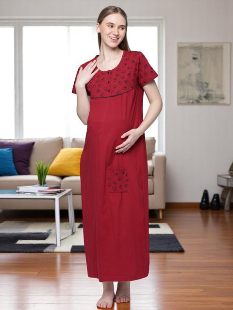 Kryptic Conversational Printed Pure Cotton Maternity Maxi Nightdress
