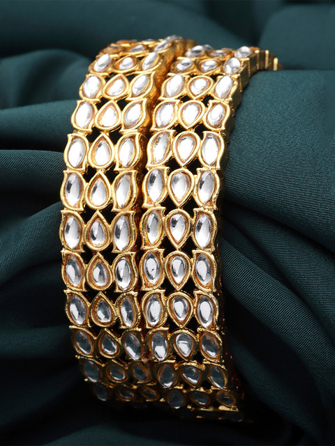 KARATCART Set Of 2 Gold-Plated Kundan-Studded Bangles