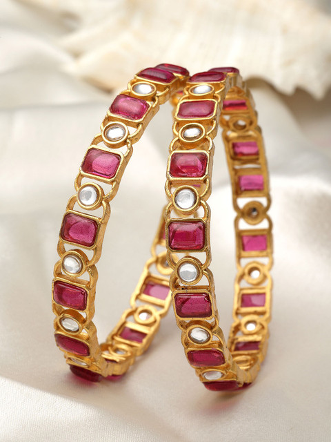 KARATCART Set Of 2 Gold-Plated Kundan-Studded Bangles