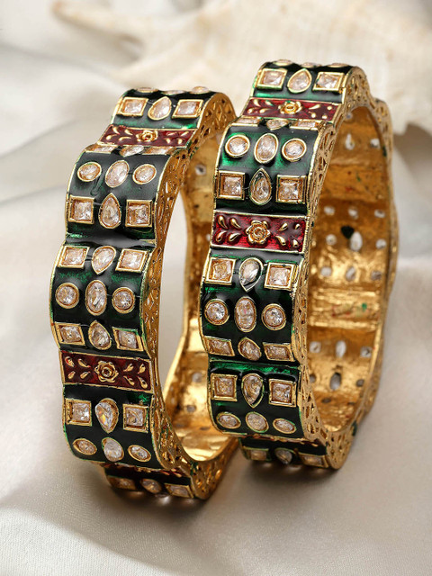 KARATCART Set Of 2 Gold-Plated Kundan-Studded Bangles