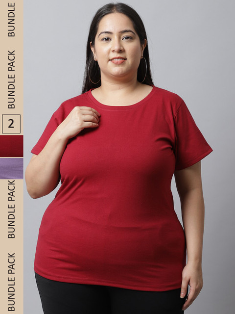 UnaOne Plus Size Pack Of 2 Regular Fit Cotton T-shirt