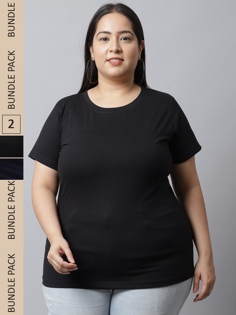 UnaOne Plus Size Pack Of 2 Regular Fit Cotton T-shirt