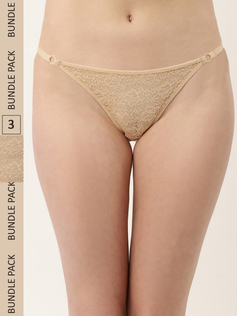 DressBerry Women Pack Of 3 Self Design Lace Thongs Briefs