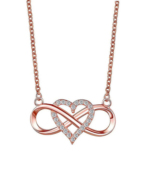 Fashion Frill Rose Gold-Plated American Diamond Studded Heart Infinity Necklace - Image 3