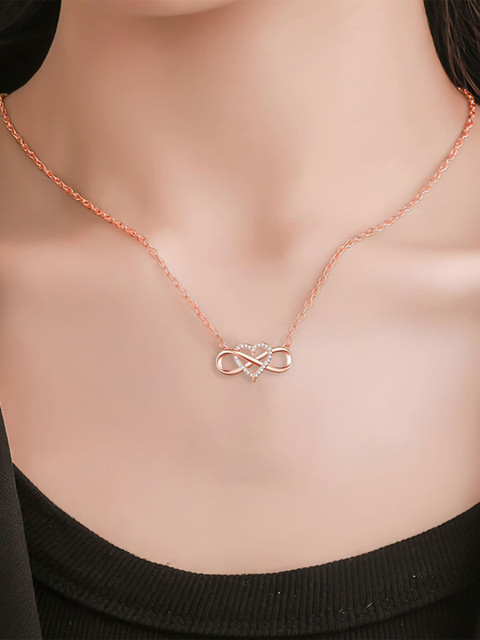 Fashion Frill Rose Gold-Plated American Diamond Studded Heart Infinity Necklace - Image 4