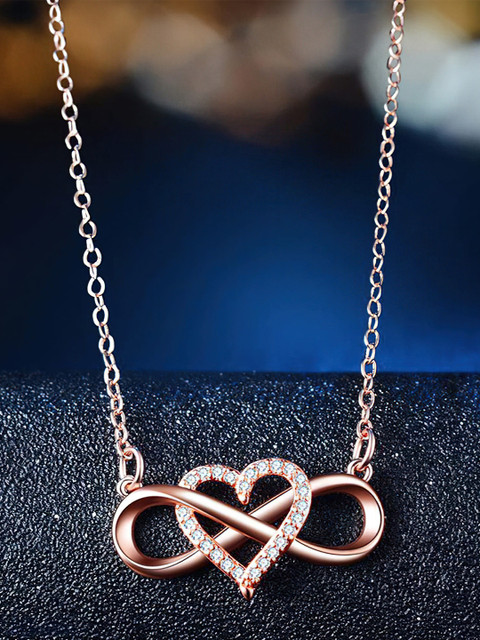 Fashion Frill Rose Gold-Plated American Diamond Studded Heart Infinity Necklace - Image 2