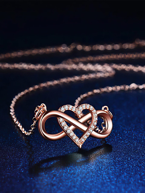 Fashion Frill Rose Gold-Plated American Diamond Studded Heart Infinity Necklace