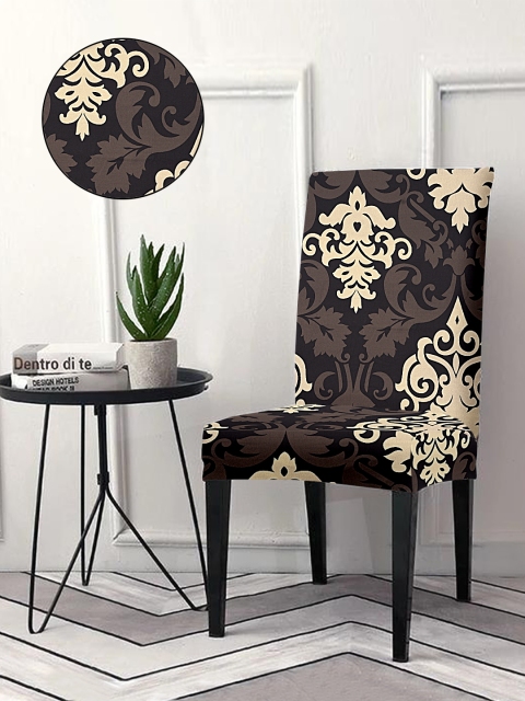 Cortina Black & Beige 6 Pieces Ethnic Motif Printed Super Stretchable Dining Chair Covers - Image 2