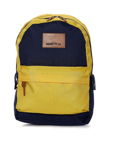 United Colors of Benetton Men Yellow & Navy Blue Colourblocked Backpack Image