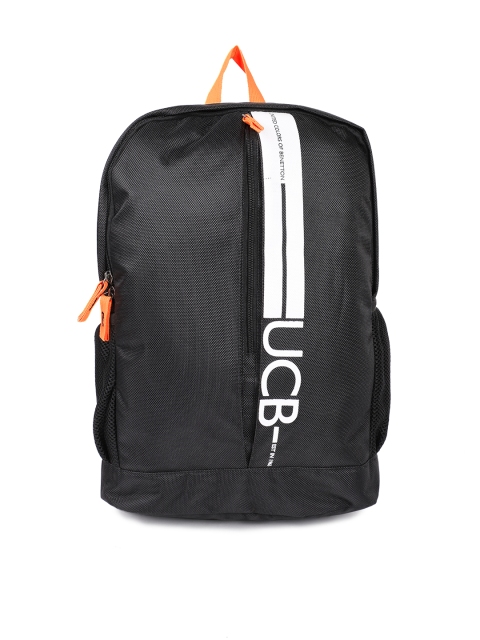 United Colors of Benetton Men Black Brand Logo Backpack