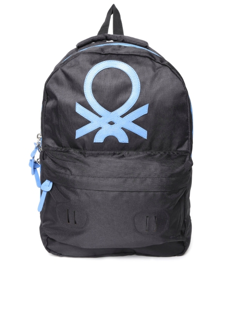 United Colors of Benetton Men Black Logo Print Laptop Backpack