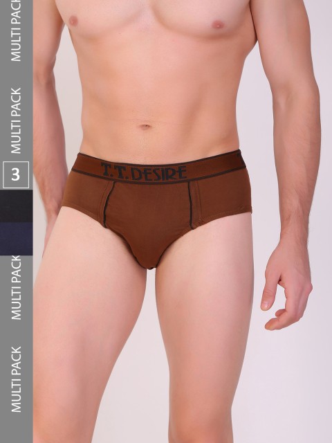 T.T. Men Desire Pure Cotton Brief Solid Pack of 3 Assorted
